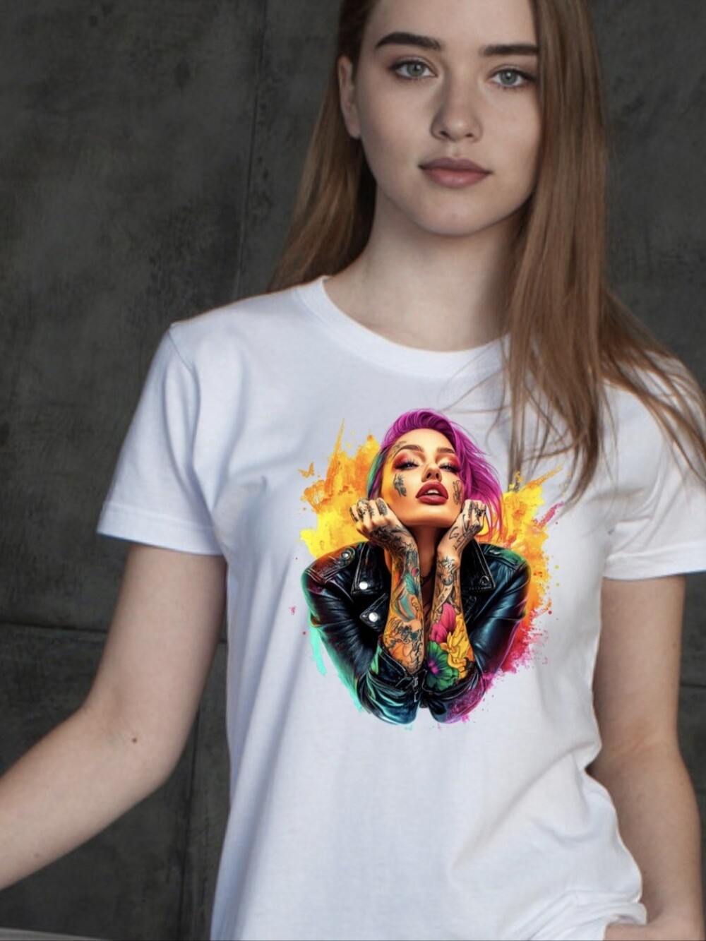 Luxury Cyber Punk Rhinestone Graphic Tee - Size S